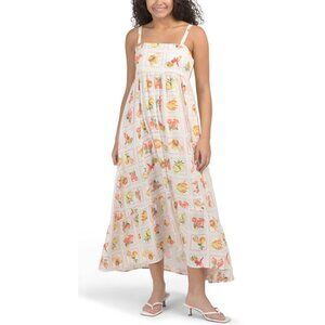 Paper Heart Women's Maxi Dress Size Large White Fruit Print Summer Sleeveless